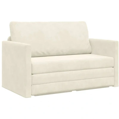 Image of vidaXL Floor Sofa Bed 2 in 1 Cream 124x204x61 cm Velvet