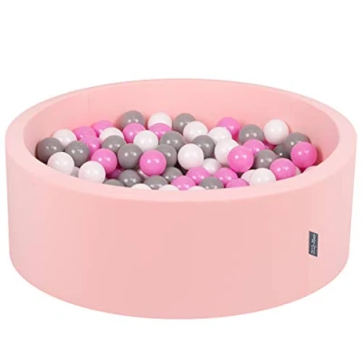 Image of KiddyMoon 90X30cm/200 Balls ∅ 7Cm / 2.75In Baby Foam Ball Pit Made In EU, Pink:Grey/White/Pink