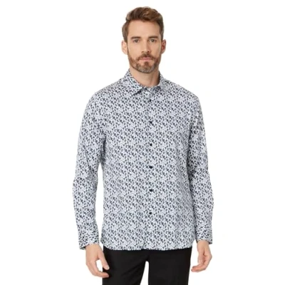 Image of Ted Baker Capua Mens Long Sleeve Small Floral Shirt Blue &amp; White Size X Large