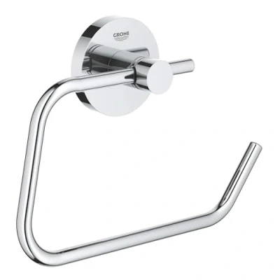 Image of GROHE Essentials Toilet Paper Holder (Metal, without Cover, Concealed Fastening, Including Screws and Dowels, Durable Sparkling Sheen), Suitable for Gluing, Chrome, 40689001