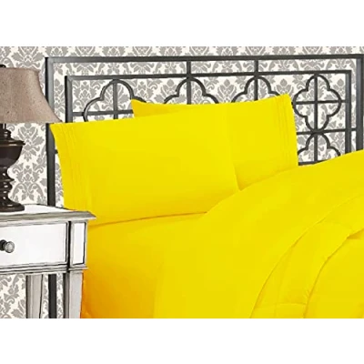 Image of Elegant Comfort Luxurious 1500 Thread Count Egyptian Quality Three Line Embroidered Softest Premium Hotel 4 Piece Bed Sheet Set, Wrinkle and Fade Resistant, King, Yellow