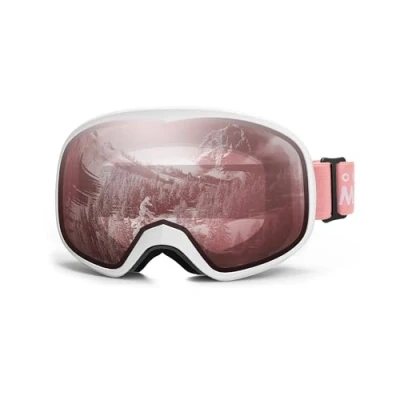 Image of OutdoorMaster Owl Snow Ski Goggles for Kids OTG 100% UV Protection Anti Fog Snowboard over Glasses(White Frame+VLT 53% Red Lens)