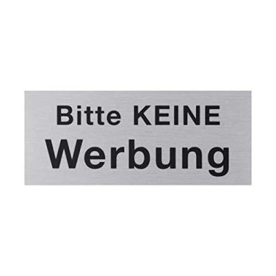 Image of Metafranc Adhesive Sign &quot;Bitte keine Werbung&quot; Aluminium in Stainless Steel Look Self Back/Signage/Information Sign/Letter Box / 507500 60 x 25 mm