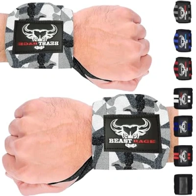 Image of BEAST RAGE Weight Lifting Straps Wrist Wraps Fitness Padded Cotton Support Gel Advanced Grips Dumbbell Bar Heavy Duty Gym Bodybuilding Power Deadlift Barbells (‎Camoflague)