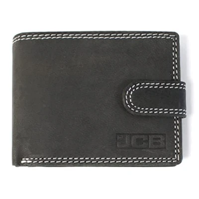 Image of JCB Mens Leather Gift Boxed Wallets RFID Protected Push Close Tabbed (Black Box, Black)