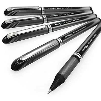 Image of Pentel Energel BL27 Liquid Gel Ink Rollerball Pen 0.7mm Metal Tip Black Pack of 5
