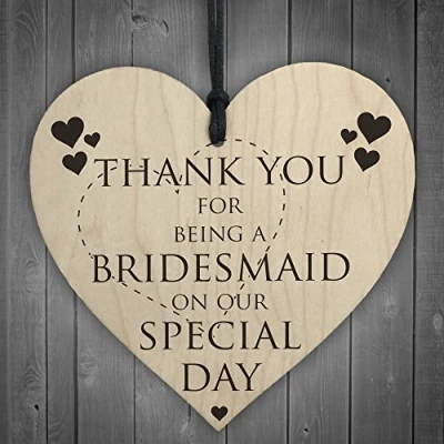 Image of RED OCEAN Thank You For Being A Bridesmaid Wooden Hanging Heart Wedding Plaque Gift Sign