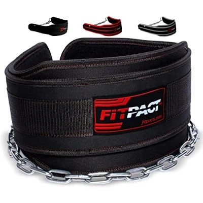 Image of FITPACT Dip Belt with Heavy Duty 30 Inch Adjustable Steel Chain, Dipping Pull Ups Gym Training Weight Lifting Bodybuilding Powerlifting Workout, 6 Padded Neoprene Back Support Men Women Fitness
