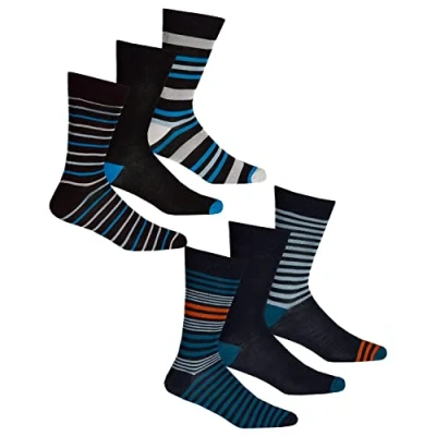 Image of undercover lingerie 12 Pairs PR Mens Striped Bamboo Mid Calf Socks 40B530 Blue/Teal