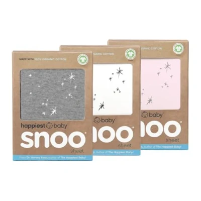 Image of Happiest Baby SNOO Bassinet Fitted Sheet 100% Organic Cotton Nursery Bedding Fits Sleeper Crib Mattress 3 Pack Bundle (White, Grey, Pink)