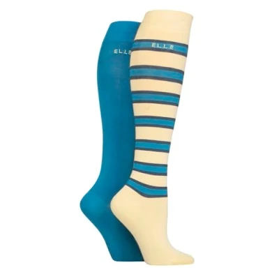 Image of Elle Womens Knee High Socks Colourful Soft, Cooling and Breathable Bamboo Striped Plain in a Multipack of 2 Size 4 8 Storm
