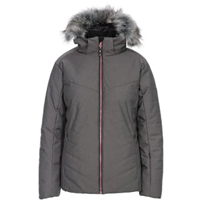 Image of Trespass Women WISDOM Warm Waterproof and Windproof Ski Jacket with Detachable Zip Off Hood, Underarm Ventilation Zips Skipass Pocket Dark Grey, X Small