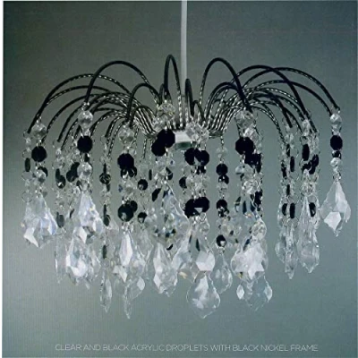 Image of Chandelier Style Ceiling Light Shade Droplet Pendant Acrylic Crystal Luxury (Fountain Drop Black/Clear)