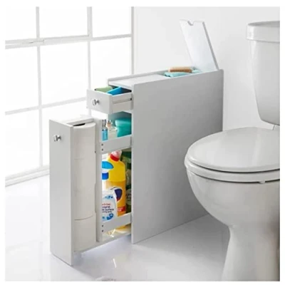 Image of Homme Concept White Narrow Bathroom Storage Cabinets Unit, Slimline Box Multi Purpose Organiser Compact Bathroom, Living Room, Kitchen, Hallway