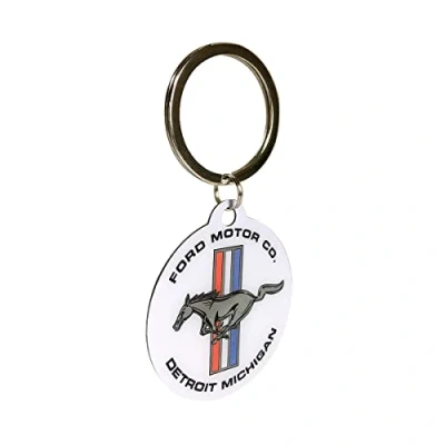 Image of Nostalgic Art Retro Keyring diameter 4 cm Ford Mustang Horse &amp; Stripes Logo Gift Idea for Accessories Fans Metal Vintage Design, design., cm,