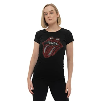Image of The Rolling Stones T Shirt Diamante Tongue Official Womens Skinny Fit Black XXL