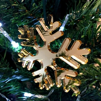 Image of Super Cool Creations Snowflake Ice Mirrored Gold Christmas Tree Decorations Pack of 10