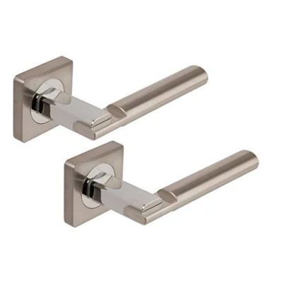 Image of Excel DH3655 SQ Chronos Passage Door Handles on Square Rose, Satin Nickel/Polished Chrome