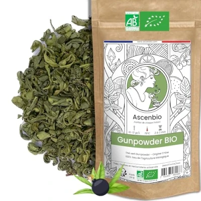 Image of Ascenbio ✿ Gunpowder Green Tea ORGANIC 180g loose Prepared and packaged in France Biodegradable packaging