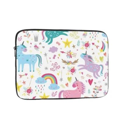 Image of Unicorns Pink Printed Laptop Sleeve For 15 Inch Laptop, Shockproof Oxford Fabric Protective Case Bag