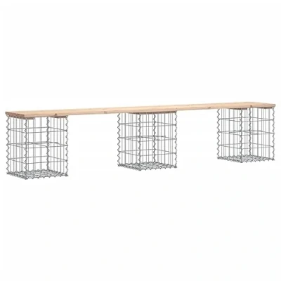 Image of vidaXL Gabion Design Garden Bench in Solid Wood Pine Rustic Outdoor Seating with Galvanised Steel Base, Compact Size for Patio &amp;