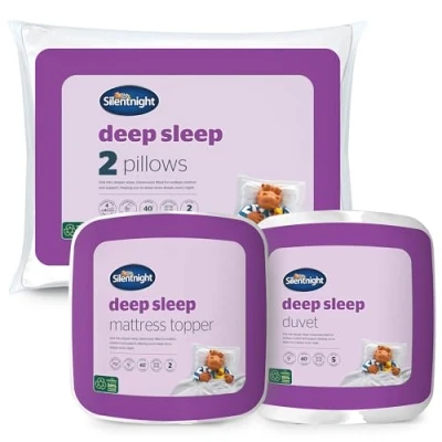 Image of Silentnight Deep Sleep Single Duvet and Pillow Set 10.5 Tog Quilt Ideal for Spring Summer Autumn Winter with Pillows 2 Pack Mattress Topper Hypoallergenic Machine Washable