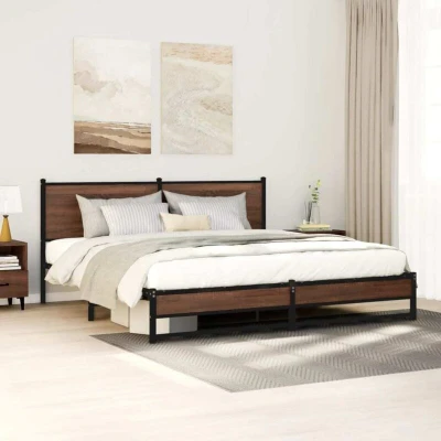 Image of vidaXL Metal Bed Frame without Mattress Brown Oak 183x213 cm