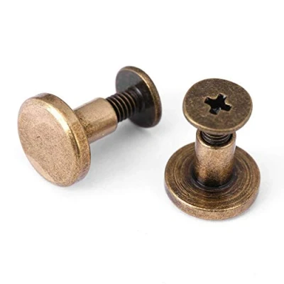Image of 20 x Flat Head Brass Tubular Rivets Screws Nuts Studs Cap Accessories Leather Craft (8 mm)