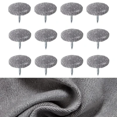 Image of Velvet Covered Hoop Back Buttons Upholstery Fabric for Headboards Sofas 18 mm (Silver, Nail Buttons)