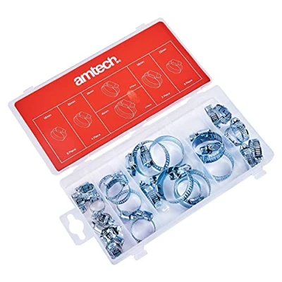 Image of Amtech S6290 Assorted Hose Clamp, Jubilee Clips, 26 Piece