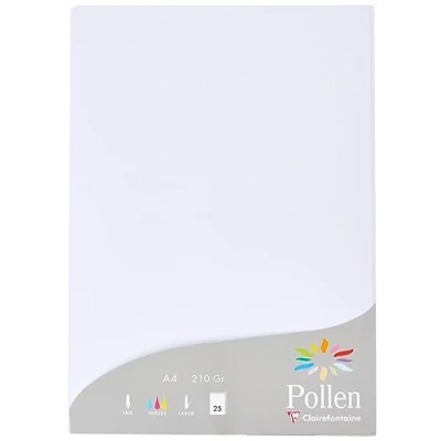 Image of Clairefontaine Ref 24239C Pollen Coloured Paper (Pack of 25 Sheets) A4 (210 x 297mm), 210gsm Paper, Inkjet &amp; Laser Printer Compatible, Acid Free White