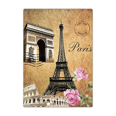 Image of Passport Holder Cover, PU Leather Travel Wallet Case Organiser for Passport, Business Cards, Credit Boarding Passes (Paris)