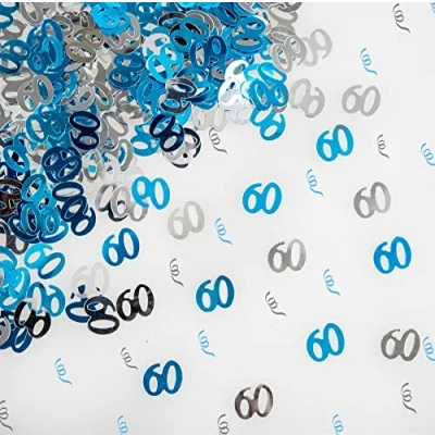 Image of 56g Blue &amp; Silver 60th Birthday Confetti Foil Metallic Glitz Table Scatter Sprinkles Age Bday Party Decorations