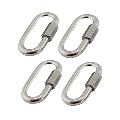 Image of BuxiuGK 4Pcs Quick M6 Chain Links,304 Stainless Steel Heavy Duty D Shape Locking Link Connector Lock Screw Carabiner Max 120kg