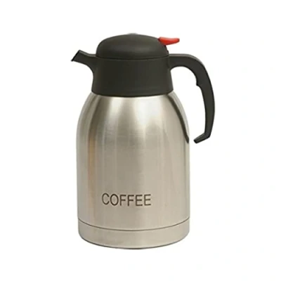 Image of Genware NEV V2099COFFEE Vacuum Push Button Inscribed Coffee Jug, Stainless Steel, 2.0 L