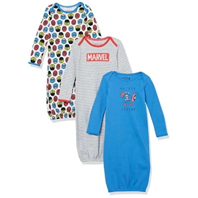 Image of Amazon Essentials Disney Marvel Star Wars Baby Boys&#039; Sleeper Gowns, Pack of 3, Friends, 0 6 Months