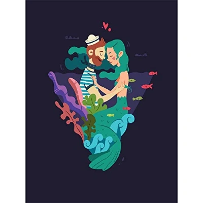 Image of Wee Blue Coo Nautical Love Mermaid Sailor Unframed Wall Art Print Poster Home Decor Premium