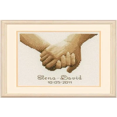 Image of Vervaco Wedding Record Holding Hands Ecru Adia Counted Cross Stitch Kit, Multi Colour
