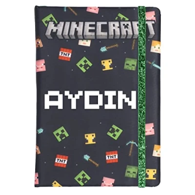 Image of Minecraft Journal Notebook Personalised For Boys Add Your Name Note Book 96 Pages Customised Gifts Black