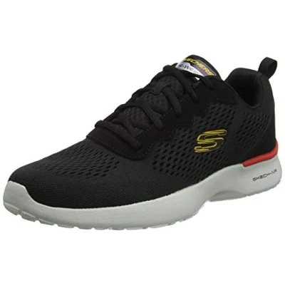 Image of Skechers Men&#039;s Skech air Dynamight Tuned Up Walking Shoe, Black Engineered Mesh Pu Gray Trim, 8.5 UK