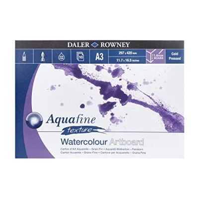 Image of Daler Rowney Aquafine Cold Pressed Watercolour &amp; Gouache 1.4mm Thick A3 Art Board, Natural White, Glued 1 Side, 10 Sheets, Ideal for Professional Beginner Artists Students, Acid Free