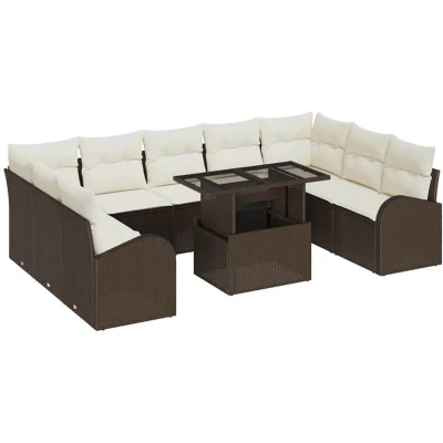 Image of vidaXL 10 Piece Garden Sofa Set with Cushions Brown Poly Rattan