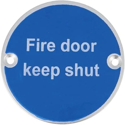 Image of V Safety Fire Door Keep Shut Sign, Aluminium, 76mm, Sign with fixings, Silver,