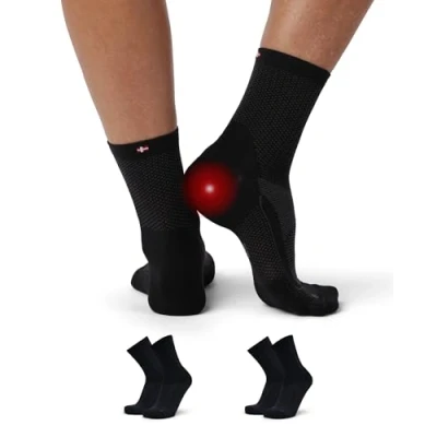 Image of DANISH ENDURANCE Plantar Fasciitis Socks, Functional socks for Neuropathy, Ankle Support Women and Men, 2 Pack, Black/Grey 9 12