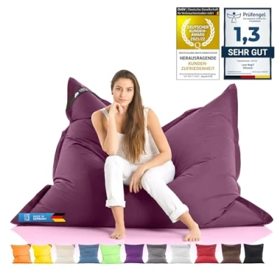 Image of Giant Bean Bag Chair XXL Indoor and Outdoor Living Room Balcony Garden 400L beanbag seat Cushion for Children &amp; Adults 180 x 140cm (Nylon, Beige)
