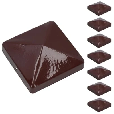 Image of Metal Fence Post Caps for Posts 100mm x Protector Cover Brown 8pc