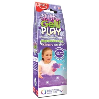 Image of Glitter Gelli Play Purple from Zimpli Kids, Magically turns Water into thick, glittery goo, Montessori Toys for 3+, Children&#039;s Play, Birthday Pocket Money Gift, Toddler Learning Sensory Toy