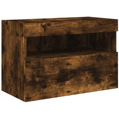 Image of vidaXL TV Wall Cabinet with LED Lights Smoked Oak 60x30x40 cm