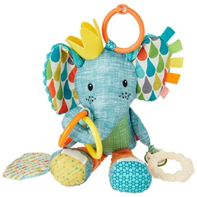 Image of INFANTINO Go Gaga Peanut The Elephant Activity Pal, Clip on pram and Pushchair Born Baby &amp; Sensory Toy, teether Clacker, Multicoloured