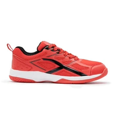 Image of HUNDRED Xoom Non Marking Professional Badminton Shoes for Men Material: Faux Leather Suitable Indoor Tennis, Squash, Table Basketball &amp; Padel (Red/White, Size: EU 44, UK 10, US 11)